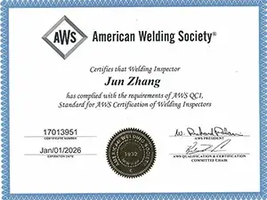 Certificación AWS (Sociedad Americana de Soldadura)